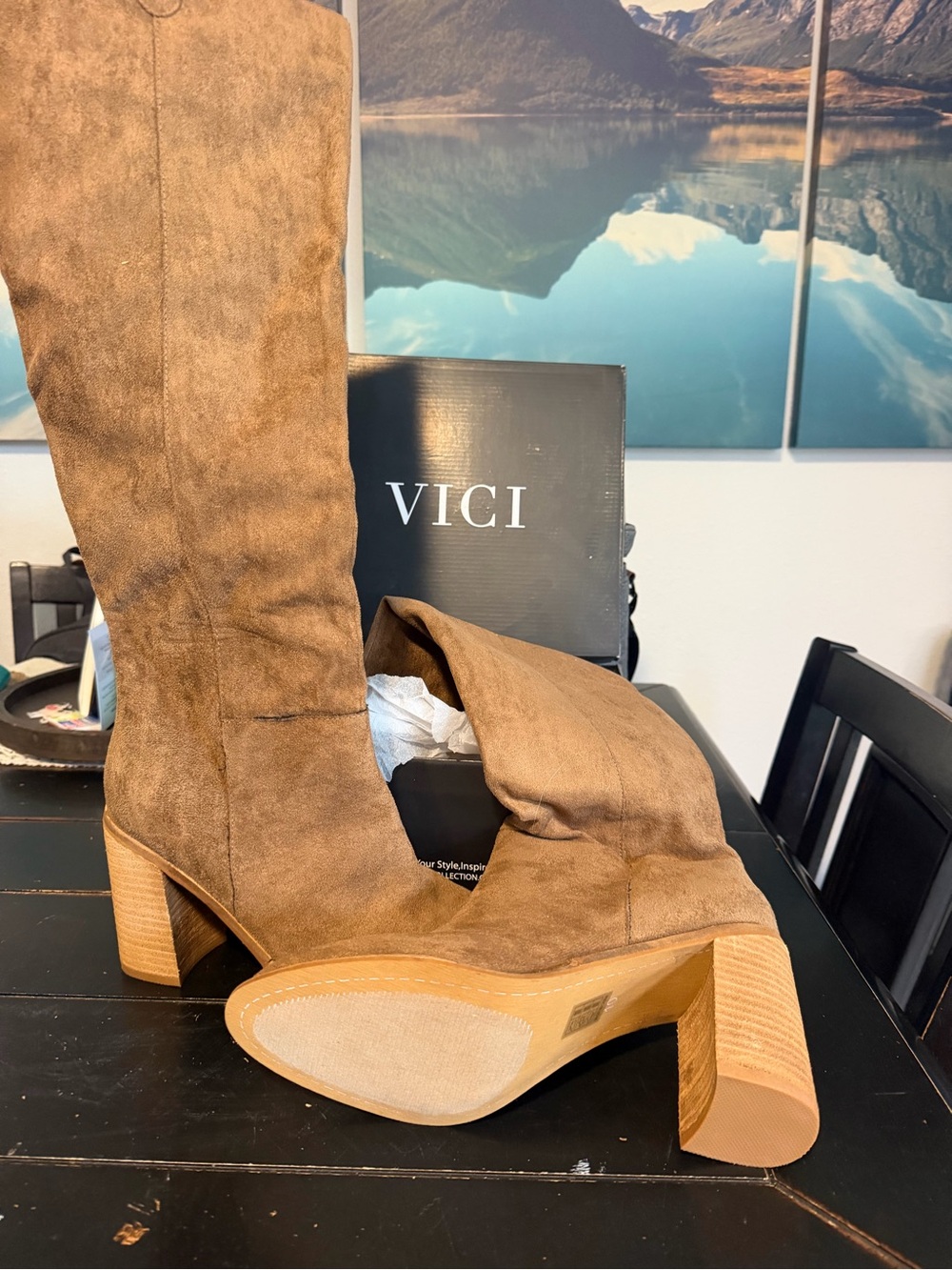 VICI Brown Suede Knee-High Block Heel Boots